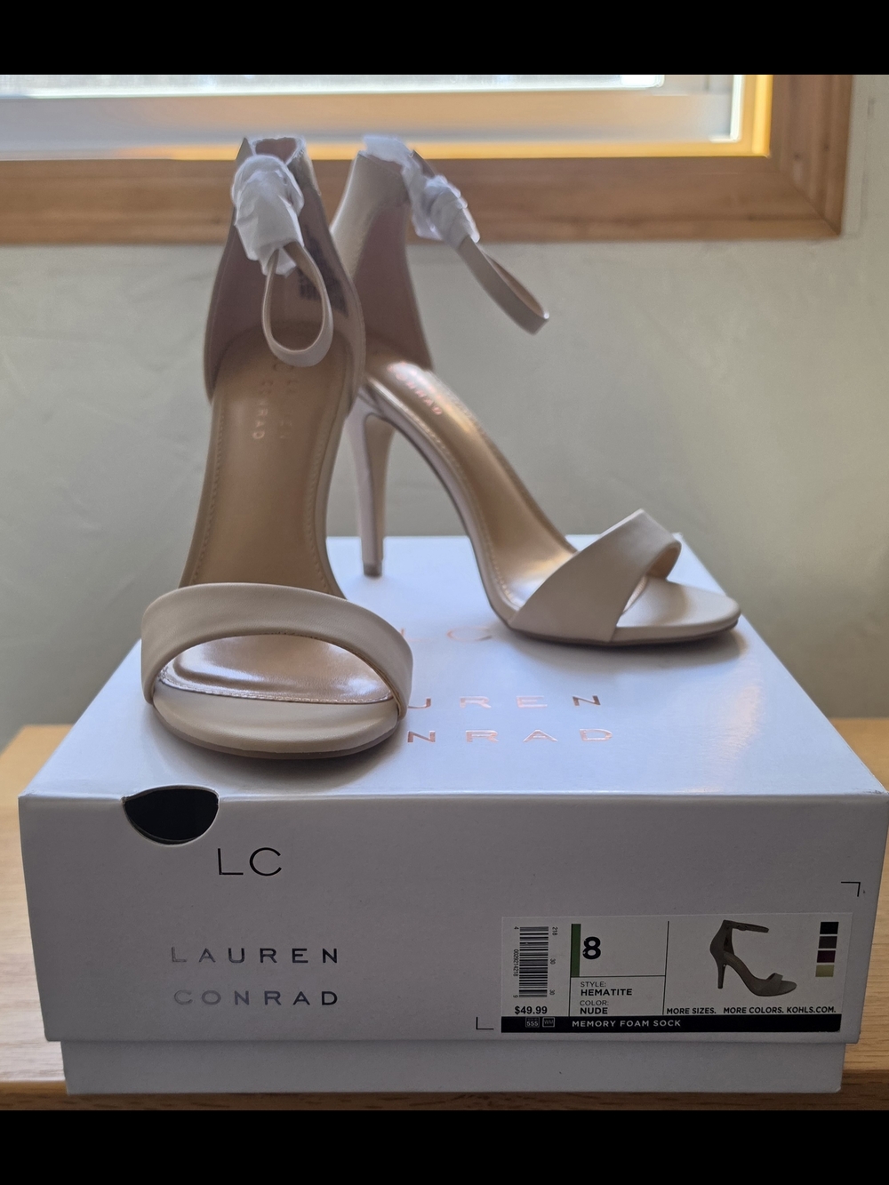 LC Lauren Conrad Nude Ankle-Strap Heeled Sandals